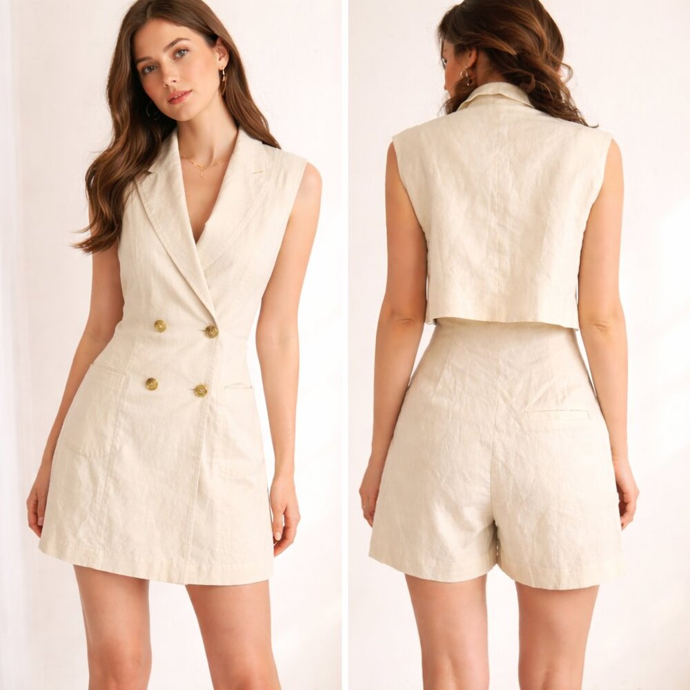 Zara Linen Blend Blazer Romper S Cream Minimal Chic Summer Tailored